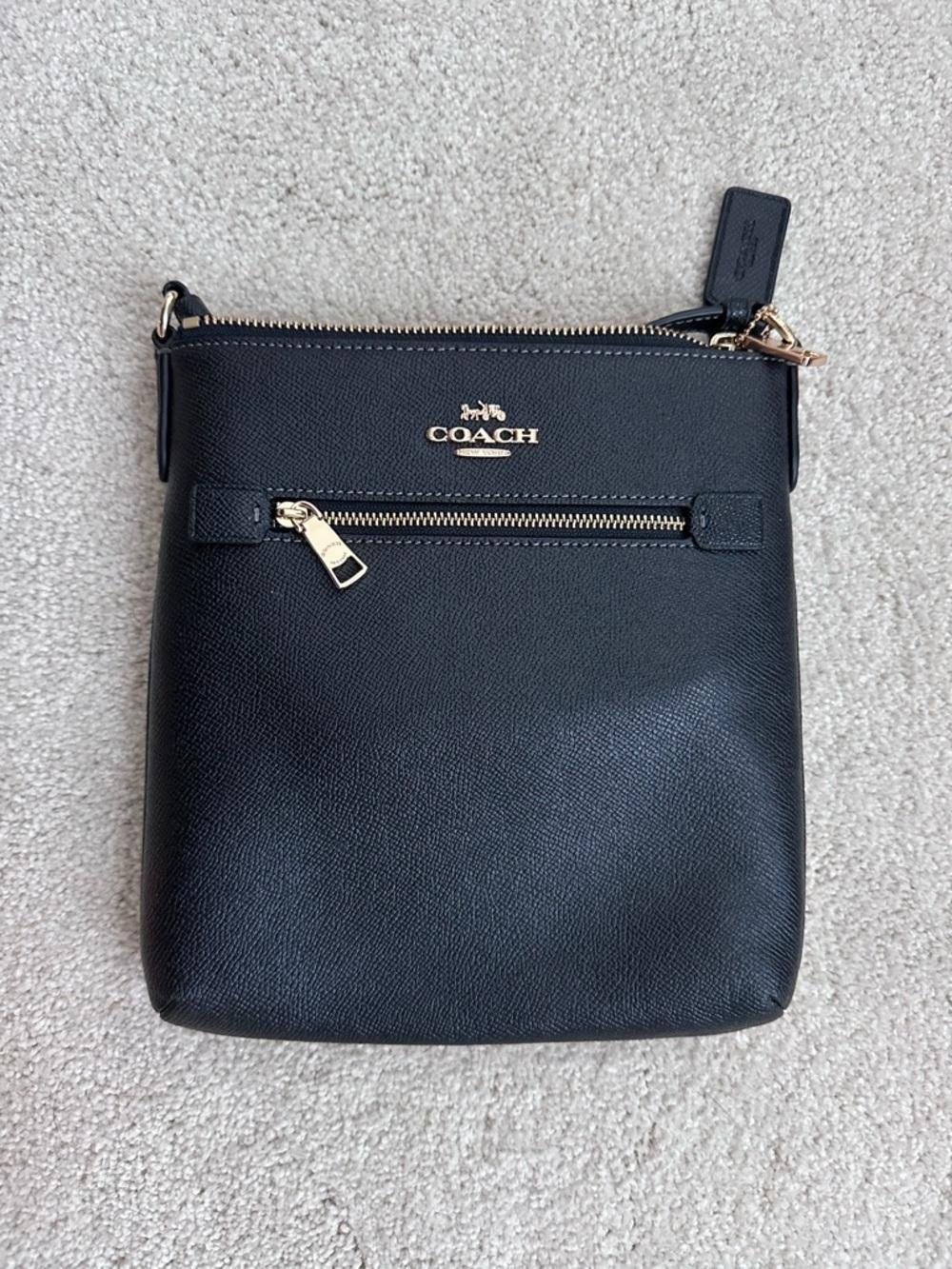Coach Black Pebbled Leather Crossbody with Gold Zip Detail